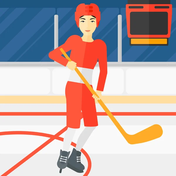 Giocatore di hockey su ghiaccio con bastone . — Vettoriale Stock