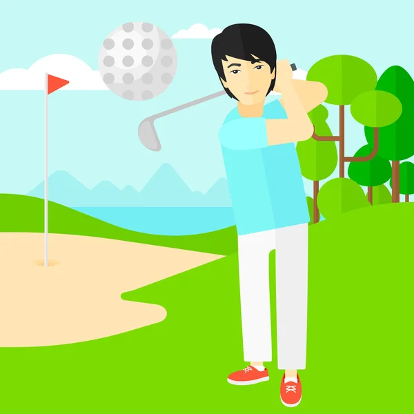 Joueur de golf frappant la balle . — Image vectorielle