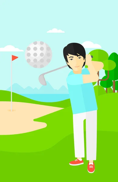 Jugador de golf golpeando la pelota . — Vector de stock