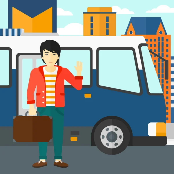 Man standing near bus. — Stock Vector