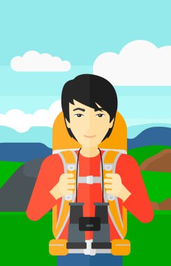 Dürbün ile neşeli backpacker.
