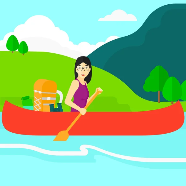 Жінка каное на річці . — стоковий вектор