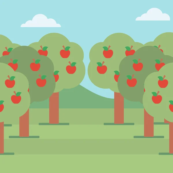Fundo de árvores com maçãs vermelhas . —  Vetores de Stock