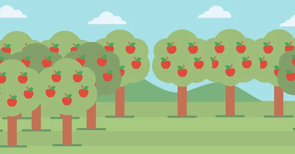 Arrière-plan des arbres aux pommes rouges . — Image vectorielle