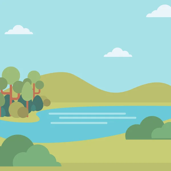 Fondo de paisaje con colinas y río . — Vector de stock