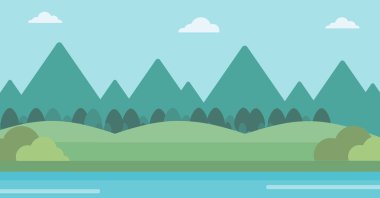 Arka plan manzara dağlar ve nehir ile.