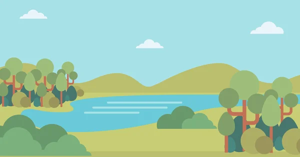 Hintergrund der Landschaft mit Hügeln und Fluss. — Stockvektor