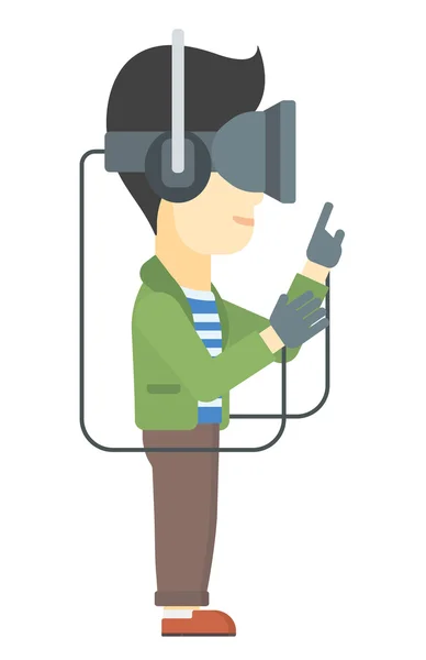 Homme portant casque de réalité virtuelle. — Image vectorielle