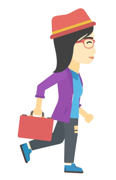 Femme d'affaires marchant avec mallette . — Image vectorielle