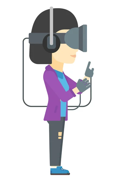 Wanita mengenakan headset realitas maya. - Stok Vektor