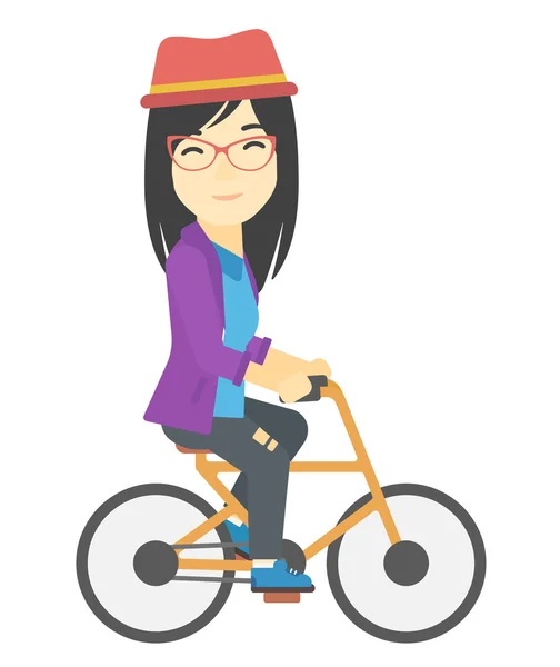 Mulher de bicicleta para o trabalho . — Vetor de Stock