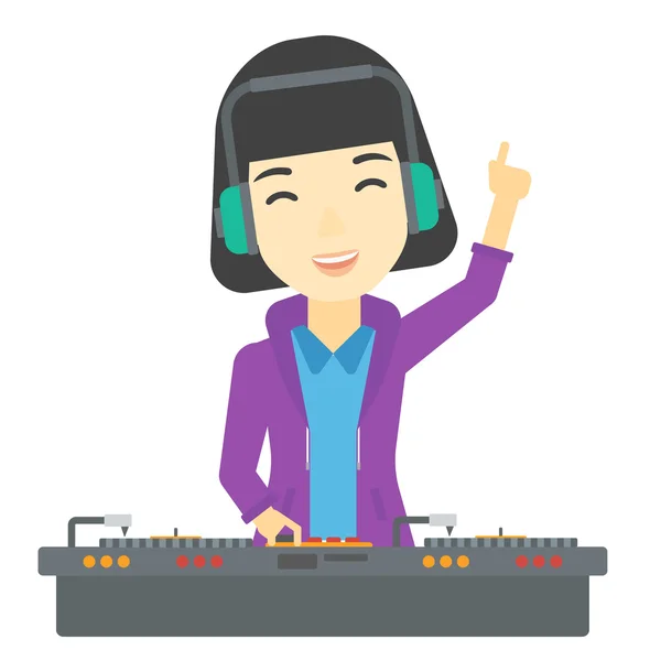 DJ souriant avec console . — Image vectorielle