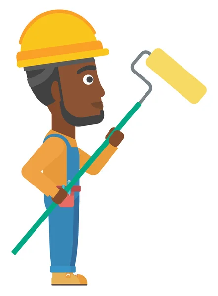 Painter with paint roller. — Stock Vector