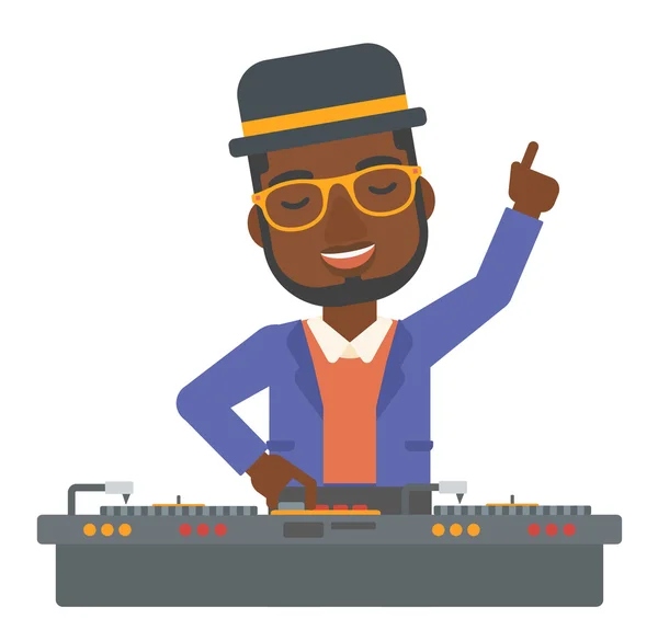 Smiling DJ with console. — Stock Vector