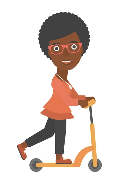 Mujer montando en scooter . — Vector de stock