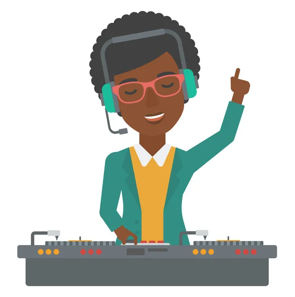 Smiling DJ with console. — Stock Vector