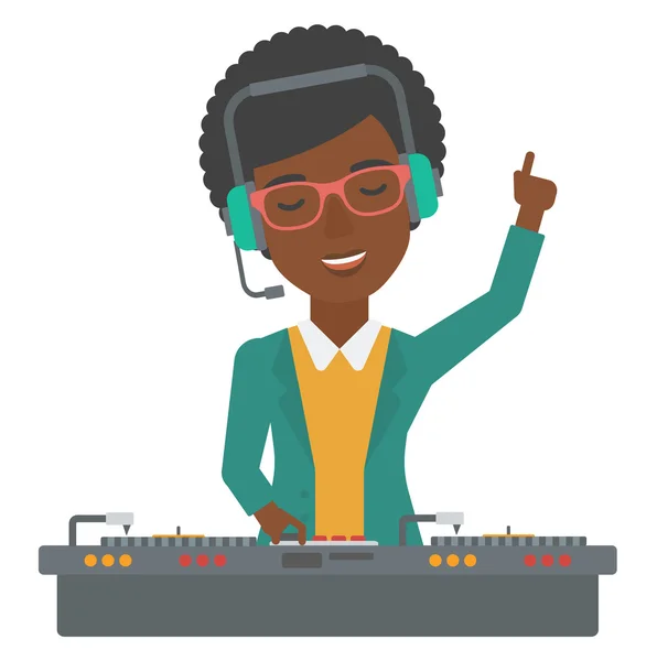 DJ sonriente con consola . — Vector de stock