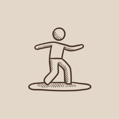 Erkek surfer sörf tahtası kroki simgesine sürme.
