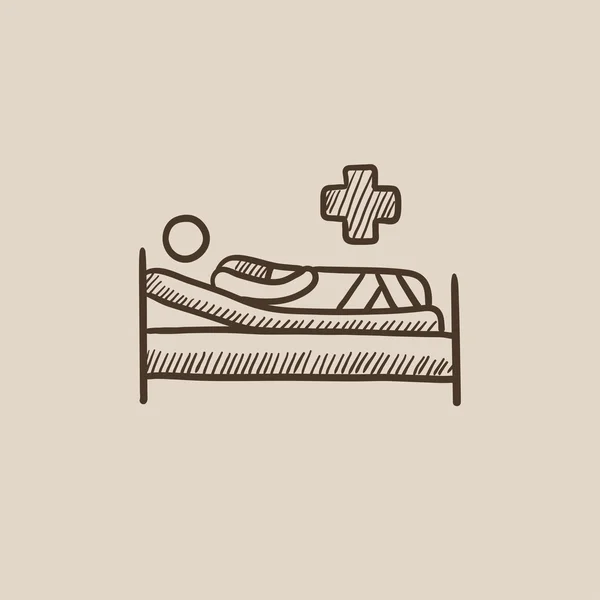 Paciente acostado en la cama bosquejo icono . — Archivo Imágenes Vectoriales