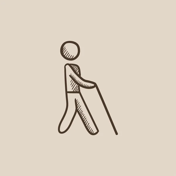 Hombre ciego con icono de boceto de palo . — Vector de stock