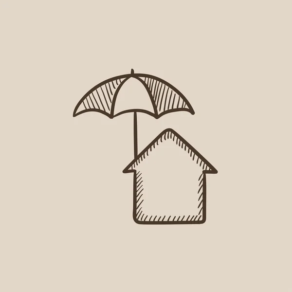 Casa bajo el icono del boceto paraguas . — Vector de stock