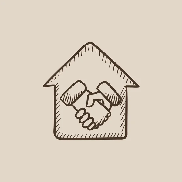 Handshake and successful real estate transaction sketch icon. – stockvektor