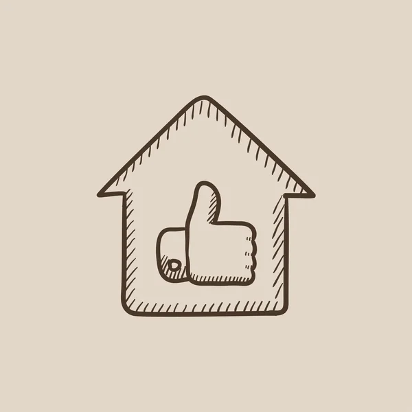 Thumb up in house sketch icon. — Stock Vector