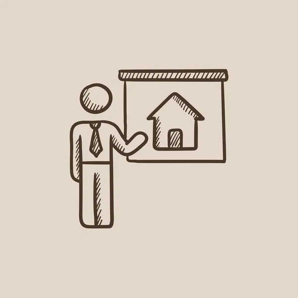 Agente immobiliare mostrando casa schizzo icona . — Vettoriale Stock