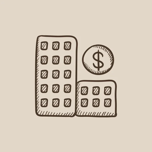 Condominium met dollar symboolpictogram schets. — Stockvector