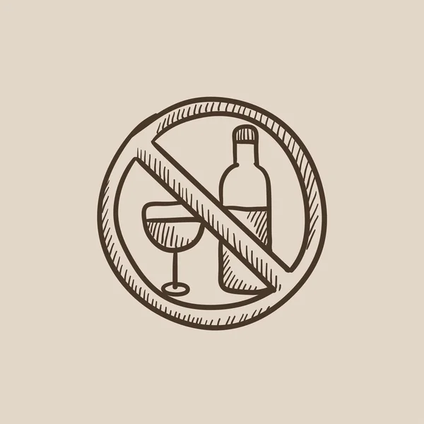 Geen teken van alcohol schets pictogram. — Stockvector