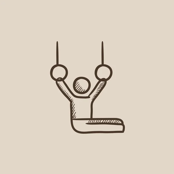 Gymnastka na ikonu skica stacionární kroužky. — Stockový vektor
