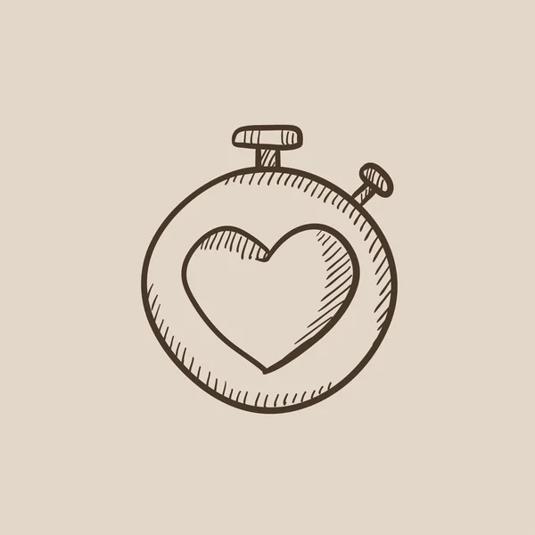 Cronómetro con símbolo del corazón icono del boceto . — Vector de stock