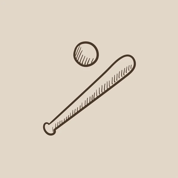 Bâton de baseball et icône de croquis de balle . — Image vectorielle