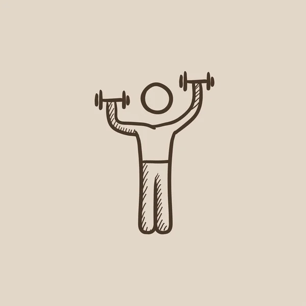 Man trainen met halters schets pictogram. — Stockvector