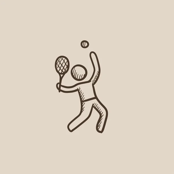 Homme jouant grand tennis croquis icône . — Image vectorielle