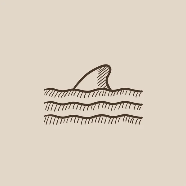 Dorsal shark fin above water sketch icon. — Stock Vector