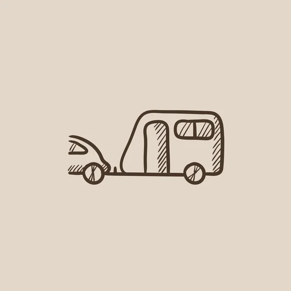 Coche con icono de boceto de caravana . — Vector de stock