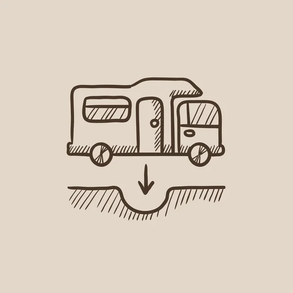 Kamyonet ve karavan ve karter kroki simgesi. — Stok Vektör