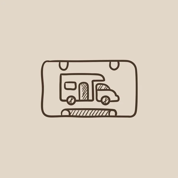 RV signo de camping icono de boceto . — Vector de stock