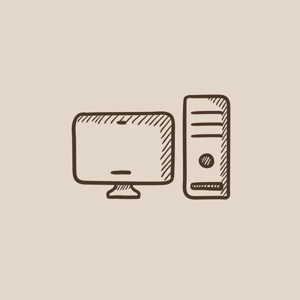 Icono de boceto de CPU y monitor . — Archivo Imágenes Vectoriales