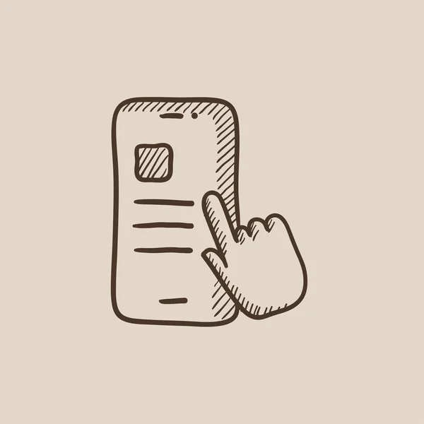 Dedo tocar icono del boceto smartphone . — Vector de stock