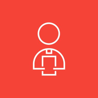 Man holding digital tablet line icon.