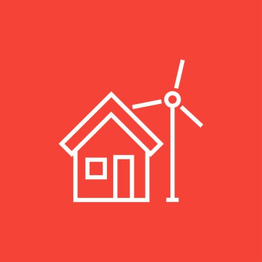 House with windmill line icon.