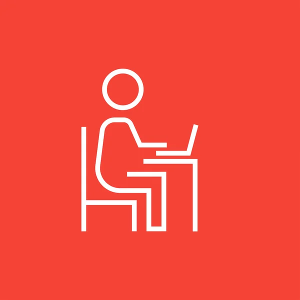 Empresario trabajando en el icono de su línea de computadoras portátiles . — Vector de stock