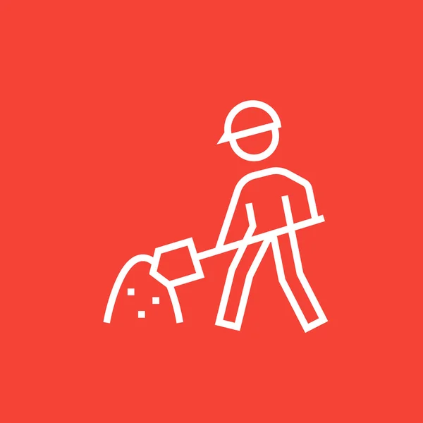 Man met de schop en heuvel van zand lijn pictogram. — Stockvector