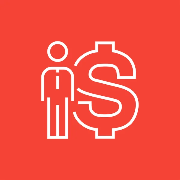 Businessman standing beside the dollar symbol line icon. — Wektor stockowy