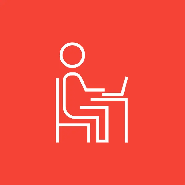 Empresario trabajando en el icono de su línea de computadoras portátiles . — Vector de stock