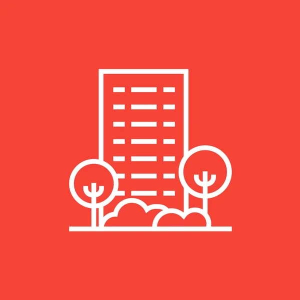Residentieel gebouw met bomen lijn pictogram. — Stockvector