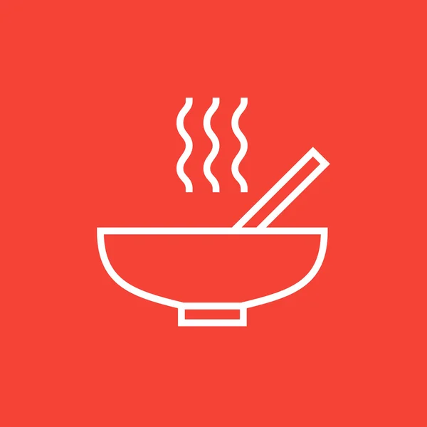 Kom van warme soep met lepel lijn pictogram. — Stockvector