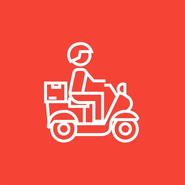 Homem transportando mercadorias no ícone da linha de bicicleta . — Vetor de Stock